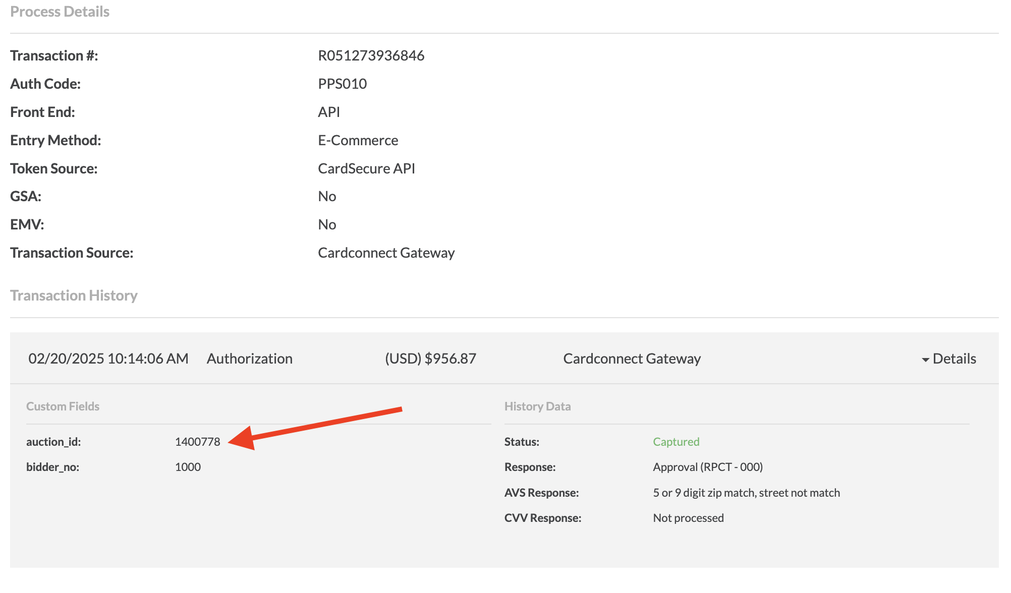 Auction ID Within Transaction